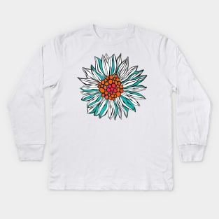 White Teal Orange Red Daisy Flower Kids Long Sleeve T-Shirt